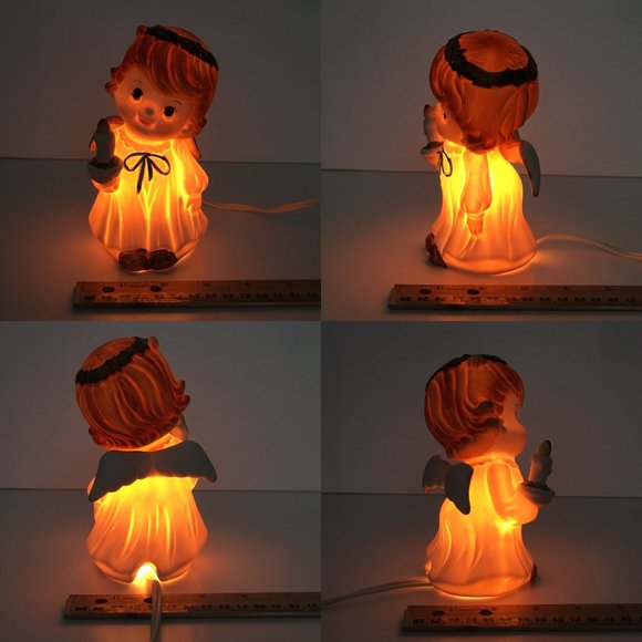 Vtg Christmas Angel w Wings Candle Ceramic Josef Originals Night Light Plugin - Picture 4 of 11